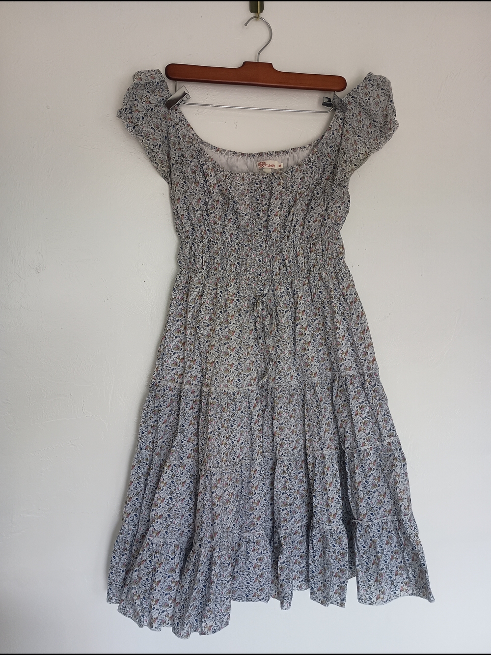 Aryeh 100% Cotton Light Blue Floral Smocked Midi Dress